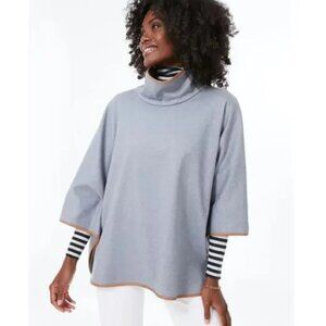 Tuckernuck Women's Leather Trim Funnel Neck Piper Poncho Slate Gray Blue OS